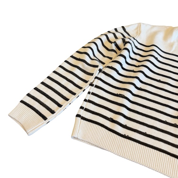 Maje Mystrip Sequined Striped Sweater Ecru Black Wool Blend Size 1 Small Women's - Picture 11 of 15